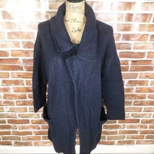21 MAIN Sz L Navy Long Cardigan Sweater w Pockets